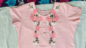 Pink Floral Embroidered Kurti Set
