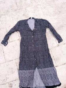 Grey Patterned Long Sleeve Dress
