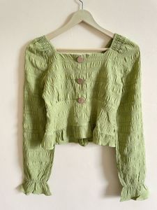 Green Smocked Top