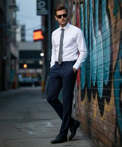 Navy Blue Slim Fit Dress Pants