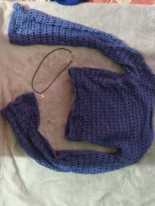 Blue Crochet Long Sleeve Top