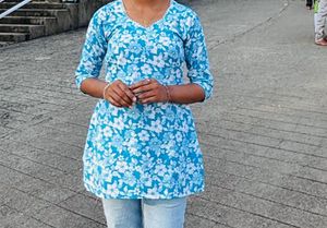 Blue Floral Print Tunic Top
