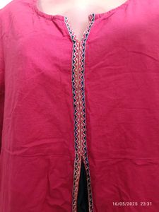 Dark Pink Avaasa Kurta With Navy Blue Detailing