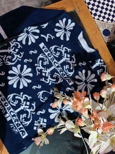 Stylish Navy Blue Patterned Sweater