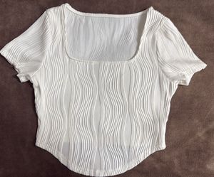 White Textured Crop Top