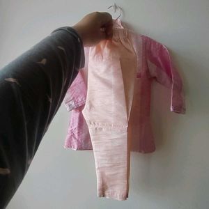 Pink Striped Kids Sherwani Set
