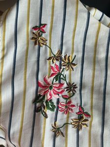 Striped Floral Embroidered Blouse