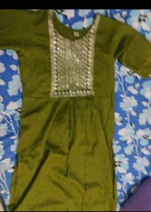 Olive Green Embellished Kurta