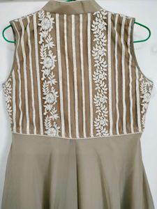 Gold Anarkali Suit With Embroidery And Sequins