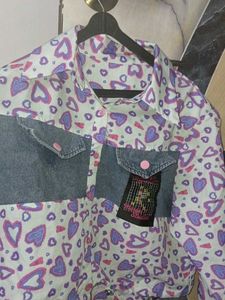 Cute Heart Print Denim Jacket