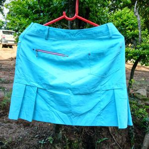 Blue Pleated Mini Skirt With Shorts