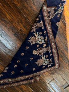 Navy Blue Saree with Exquisite Embroidered Blouse
