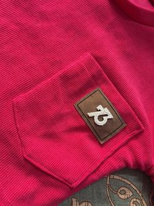 pink ribbed pocket crop tee