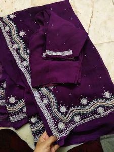 Purple 💜 Saree With White 🤍 Stone Work