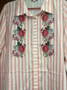 Striped Floral Shirt A Line Kurta