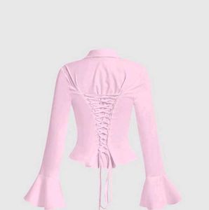 Pink Fitted Bell Sleeve Top