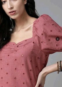 women mauve cotton schiffli embroidered top