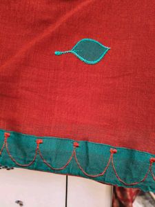 Brick Red Cotton Blend Saree With Blouse