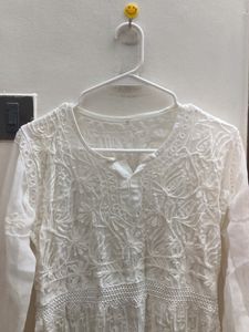 White Chikankari Kurta Sharara Set With Inner