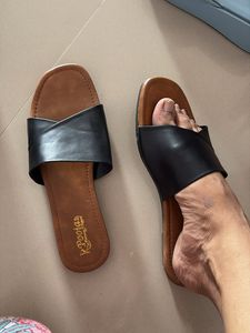 Black Cross Strap Slides