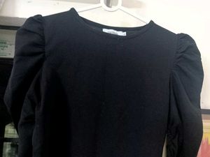 ZASTRAA Black Chic Puff Sleeve Top