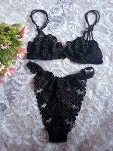 Black Floral Lingerie Set