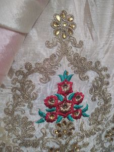 Beautiful Pink &amp; Cream Color Saree With Blouse