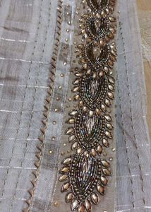 Golden Designer Suit Material With Heavy Work.