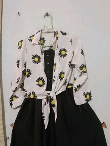 Tie-Front Black Dress With Cute White Jacket
