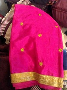 Pink &amp; Blue Embroidered Saree