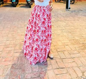 Red &amp; White Floral Skirt