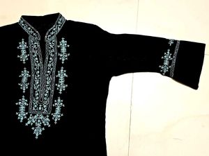 Pure Linen Short Kurti Hand Embroidery Blac