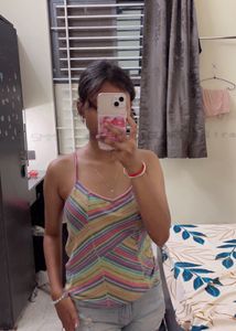 Multicolour Cross Lace Cami Top