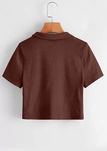 Brown Collar Crop Top