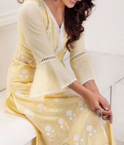 Yellow Floral Embroidered Kurta