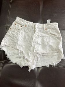 White Ripped Denim Shorts