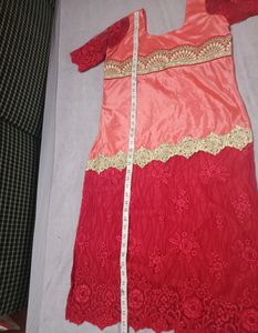Red N Peach Party Wear Kurta