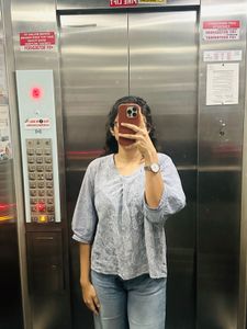 Blue & White Floral Embroidered Top