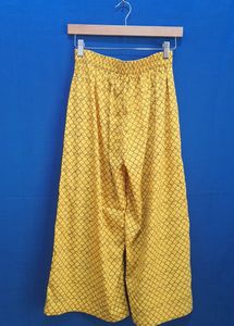Yellow Patterned Cropped Wide Leg Pants