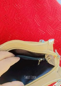 Beige leather Wallet with Zipper Detail