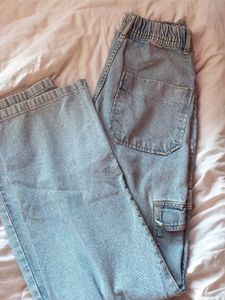 Light Wash Wide Leg Cargo Jeans