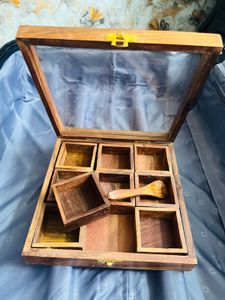 Wooden Masala Box With Spoon