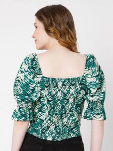 Green Floral Puff Sleeve Top- Vero Moda