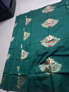Green Flower Design Soft Lichi Silk Saree