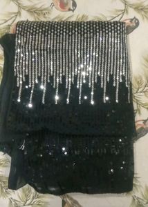 Black And Silver Sequence Saree