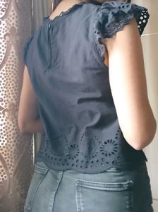 Eyelet Detail Cap Sleeve Top