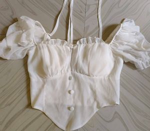White Puff Sleeve Corset Top