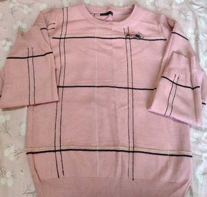 Pink Plaid Knit Sweater