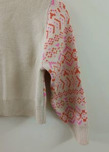 H &amp; M -White Sweater with Playful Pink and Orange
