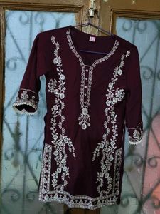 Maroon Embroidered Kurta